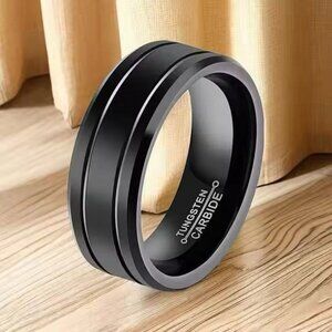 Men's Black Tungsten Carbide Wedding Band Size 11 8mm